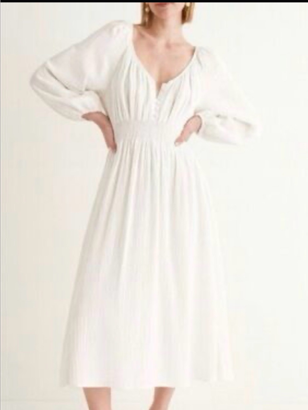 J.Crew White Cotton Gauze Midi Dress M Smocked Waist Pockets